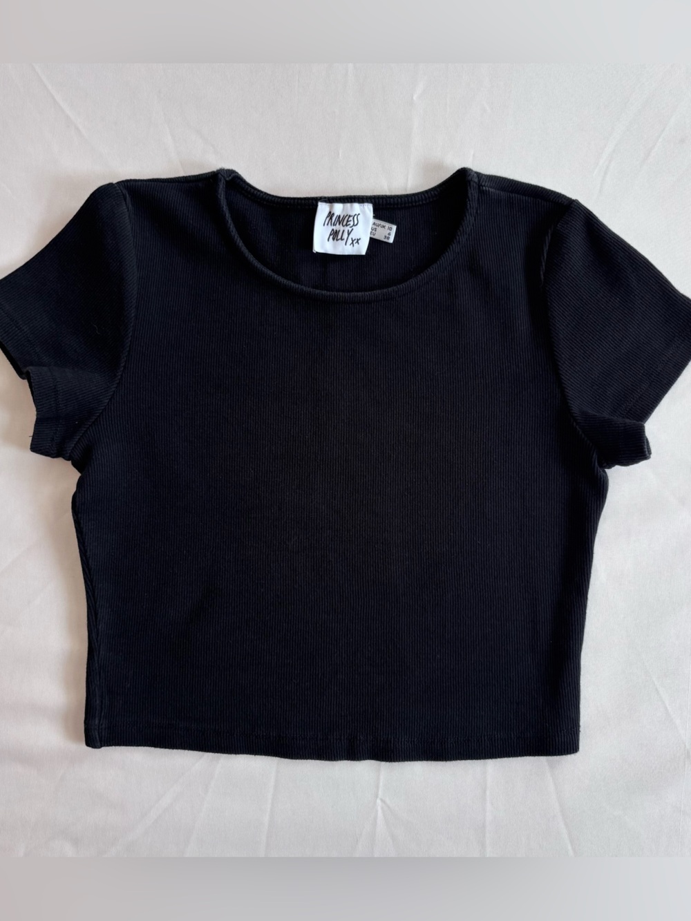 Princess Polly | Ribbed Crop Tee | Black | Size: 6